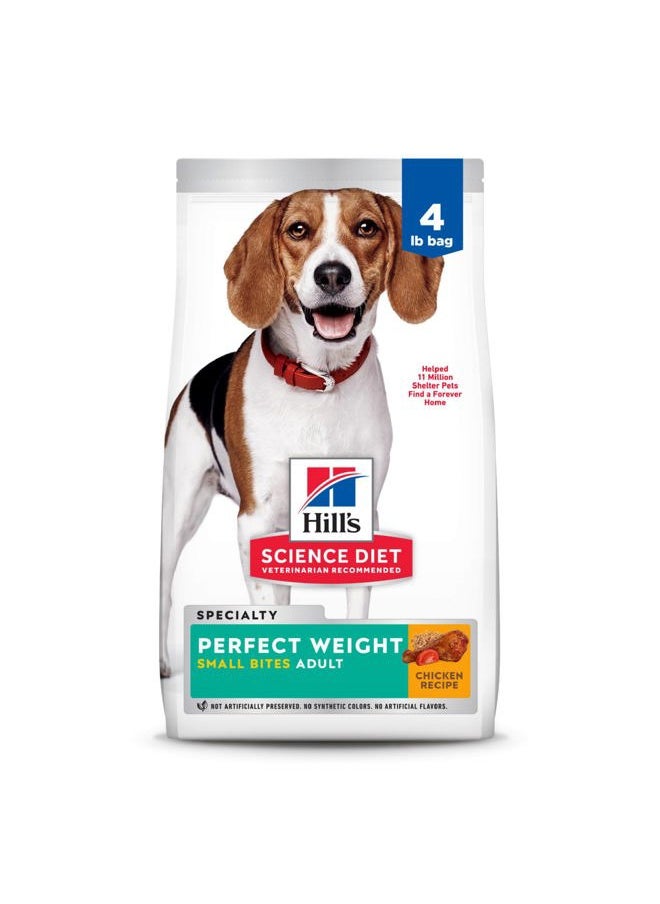 Hill's Science Diet - Perfect Weight, Adult 1-6, Weight Management Support, Small Kibble, Dry Dog Food, Chicken Recipe, 4 lb Bag - Image 1