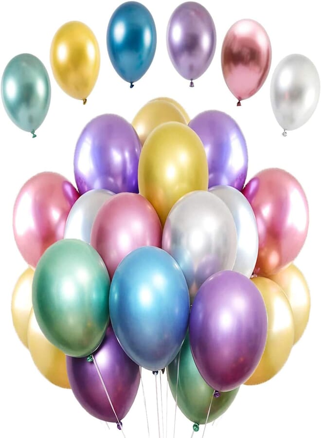 SooFam Party Propz 50 Pcs 12" Metallic Chrome Latex Balloon For Birthday Decoration, Happy Birthday Balloon, Chrome Balloon, Birthday Party Decoration For Girls and Boys