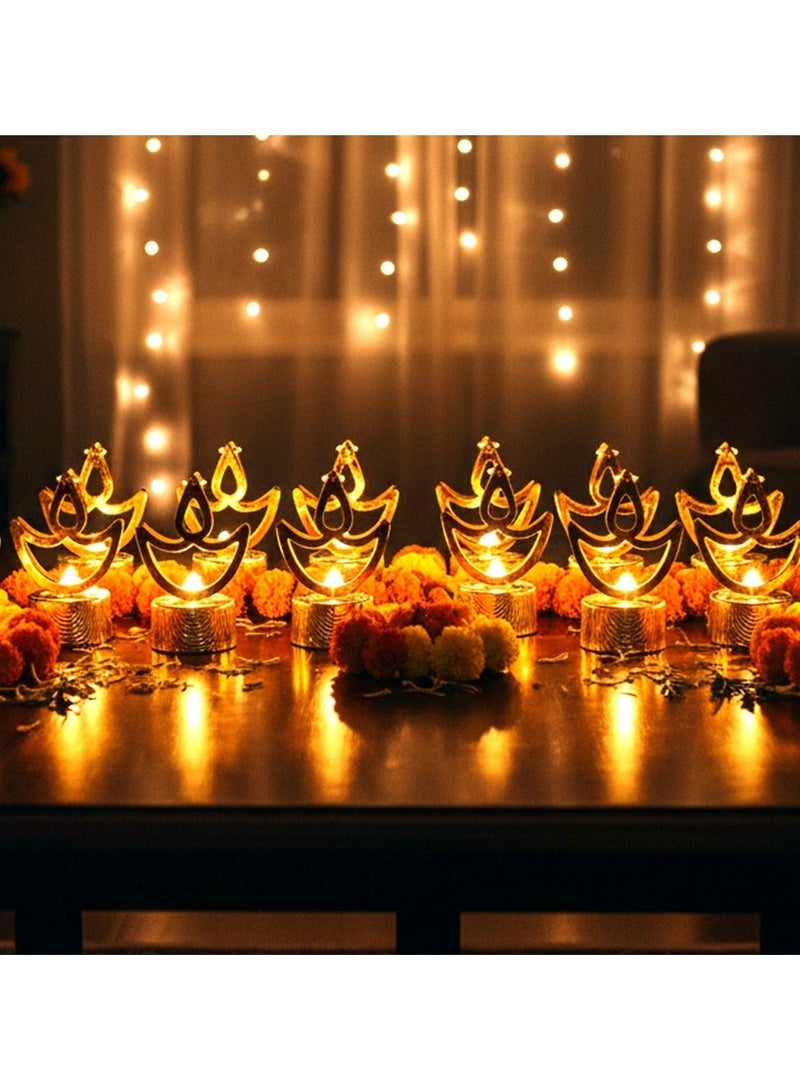 ZAYO LED Golden Diya Lamps Battery Operated Flameless Decorative Diyas for Diwali, Home Decoration, Wedding, Party & Festival Lightin-12 Pieces Pack - Image 4