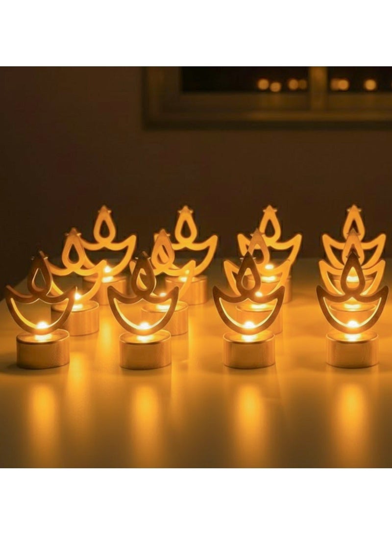 ZAYO LED Golden Diya Lamps Battery Operated Flameless Decorative Diyas for Diwali, Home Decoration, Wedding, Party & Festival Lightin-12 Pieces Pack - Image 2