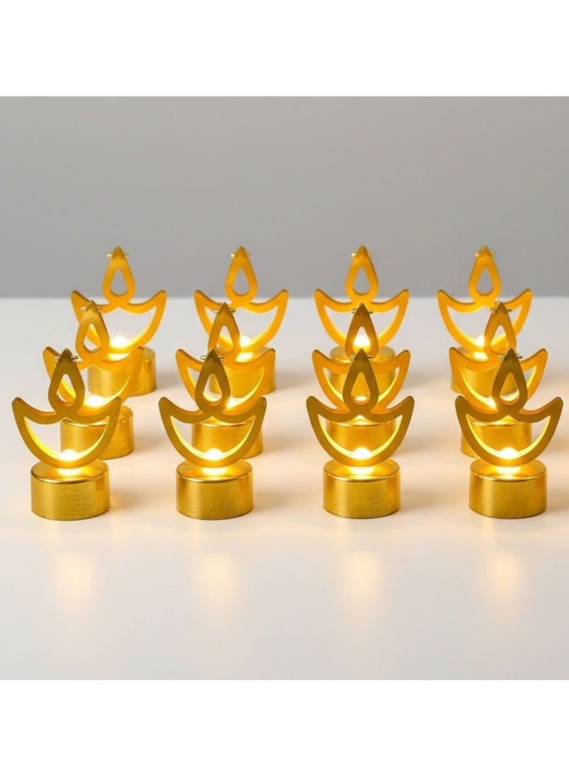 ZAYO LED Golden Diya Lamps Battery Operated Flameless Decorative Diyas for Diwali, Home Decoration, Wedding, Party & Festival Lightin-12 Pieces Pack - Image 1