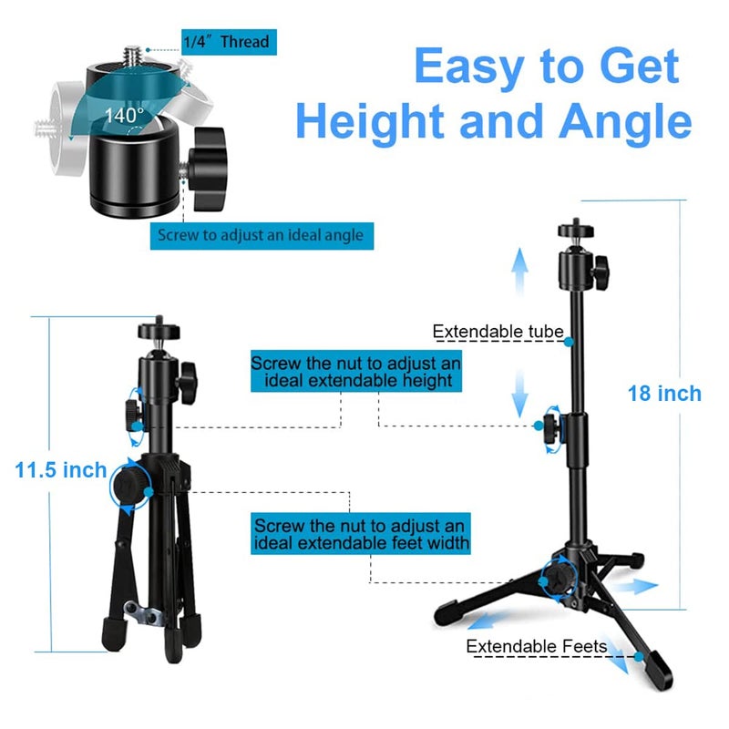 JCWINY Webcam Tripod Stand Extendable Desktops Tripod for Camera/Phone/Webcam, Desk Tripods Webcam Mount Holder Compatible with Logitech Webcams C925e C922x C922 C930e C930 C920 C615 /iPhone/Ring Light - Image 2