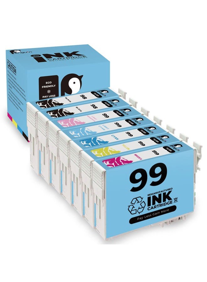 Penguin Remanufactured Ink Cartridge Replacement for Epson 99 T099 Used for Artisan 835 725 710 800 All-in-One Printer 7 Pack (2 Black 1 Cyan 1 Magenta 1 Yellow 1Light Cyan 1 Light Magenta) Combo Pack - Image 1