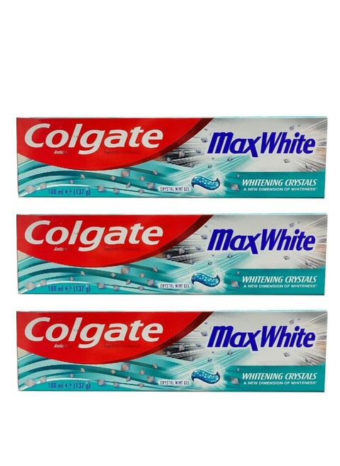 Pack Of 3 Toothpaste Max White WIth Whitening Crystals100ml