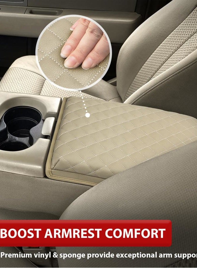 KBH Center Console Armrest Cushion Cover for Ford F150 2004 2005 2006 2007 2008 2009 2010, 40/20/40 Jump Seat, Vinyl Leather Trim, Anti-Scratch, Beige - Image 4
