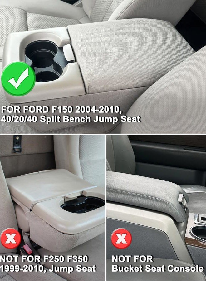 KBH Center Console Armrest Cushion Cover for Ford F150 2004 2005 2006 2007 2008 2009 2010, 40/20/40 Jump Seat, Vinyl Leather Trim, Anti-Scratch, Beige - Image 2