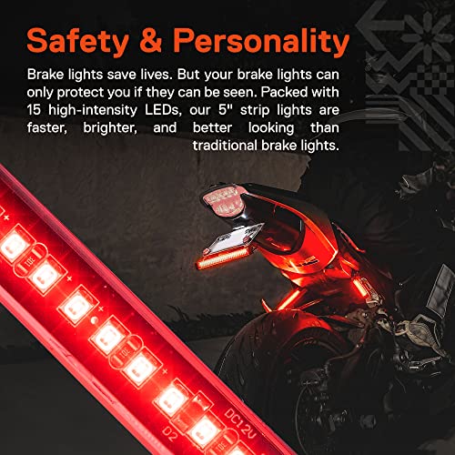 ONLINE LED STORE TRUE MODS 2pc 5" Red LED Motorcycle Turn Signal & Brake Tail Light Strip Kit [Waterproof] [Single Row] [50% Running] [100% Brake/Blinker] Self Adhesive Surface Mount Flexible Lamp for Dirt Bike ATV - Image 3