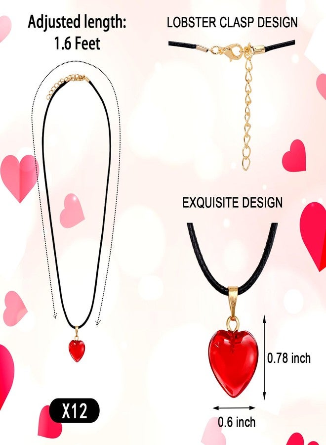 Omlisca Valentines Day Gifts 12 Pack Red Heart Shaped Pendant Necklace for Classroom Rewards Exchange Goodies Bag Filler For Women Party Favors Supplies Wedding Carnival Decorations - Image 3