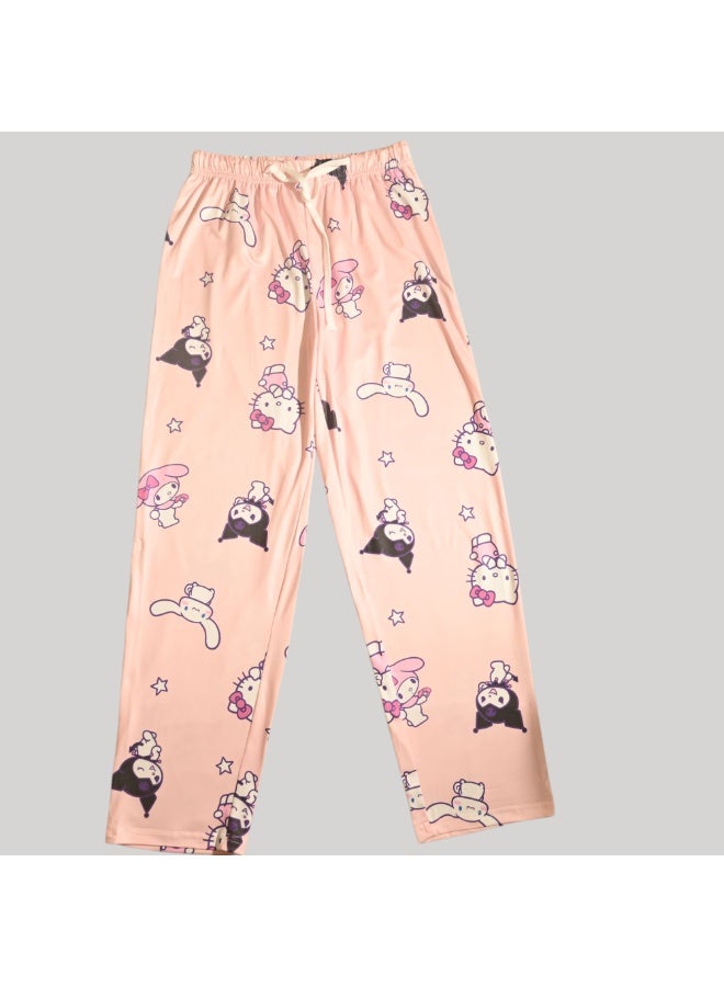 هالو كيتي طقم بيجامة نسائي بأكمام قصيرة من هالو كيتي، بوليستر حريري - Image 4