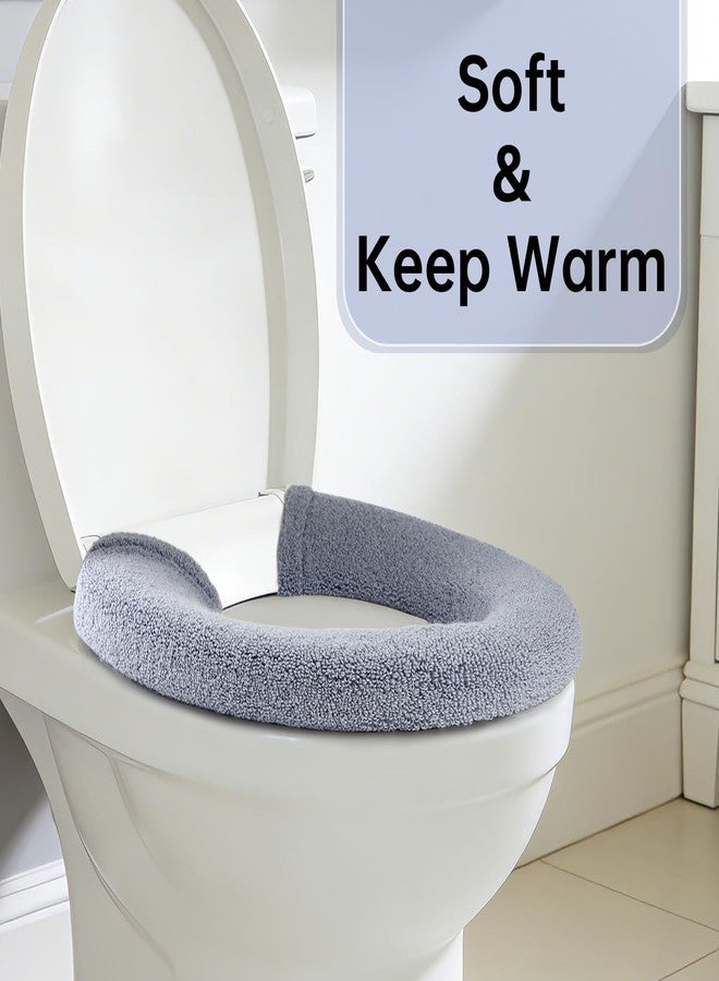 SENOMOR Toilet Seat Cover,Bathroom Soft Thicker Warmer with Snaps Fixed Stretchable Washable Fiber Cloth Toilet Seat Covers Pads Easy Installation& Cleaning (dark blue) - Image 4