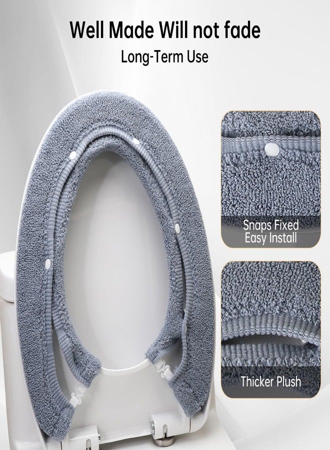 SENOMOR Toilet Seat Cover,Bathroom Soft Thicker Warmer with Snaps Fixed Stretchable Washable Fiber Cloth Toilet Seat Covers Pads Easy Installation& Cleaning (dark blue) - Image 2