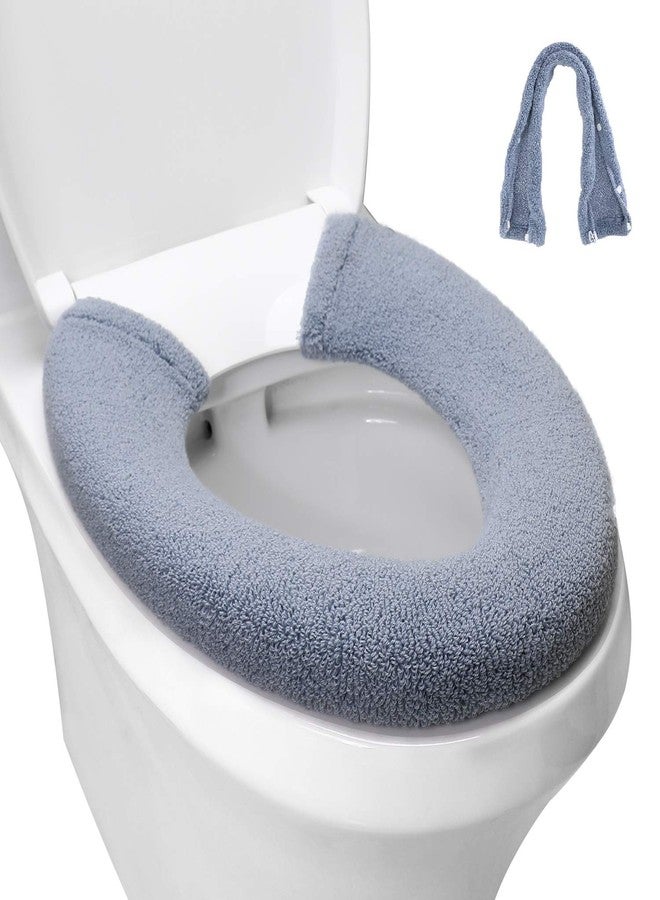 SENOMOR Toilet Seat Cover,Bathroom Soft Thicker Warmer with Snaps Fixed Stretchable Washable Fiber Cloth Toilet Seat Covers Pads Easy Installation& Cleaning (dark blue) - Image 1