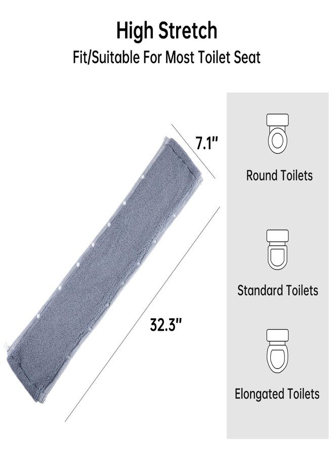 SENOMOR Toilet Seat Cover,Bathroom Soft Thicker Warmer with Snaps Fixed Stretchable Washable Fiber Cloth Toilet Seat Covers Pads Easy Installation& Cleaning (dark blue) - Image 3
