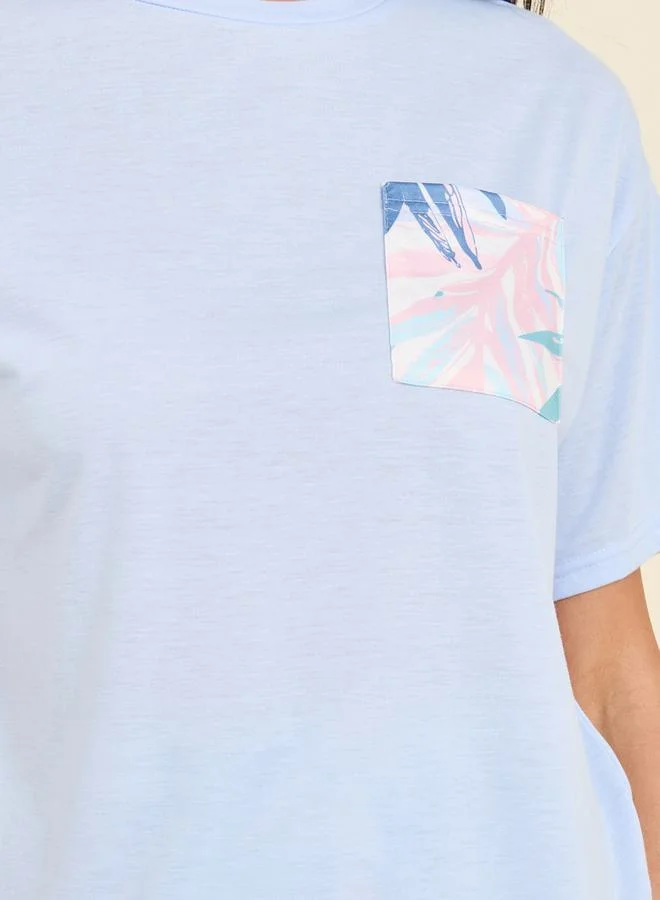 Styli Tropical Palm Pocket Print T-shirt and Pyjama Set