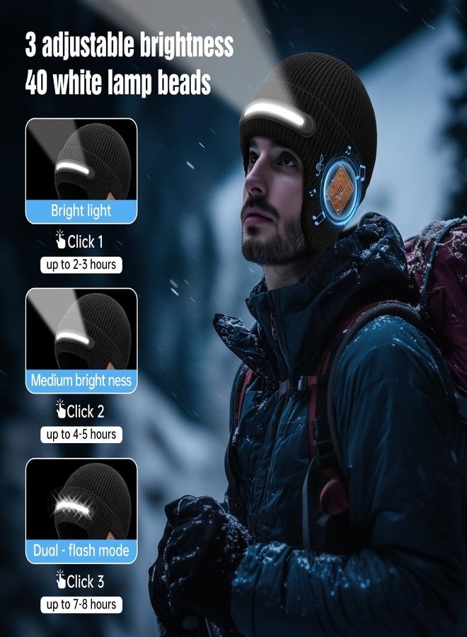 musIc Bluetooth Beanie with Light, Headlamp Hat with Headphones and Built-in Speaker Mic, Unique Christmas Birthday Gifts for Men Him Husband Teen Black - Image 2