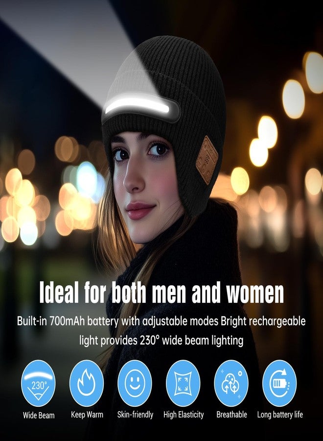 musIc Bluetooth Beanie with Light, Headlamp Hat with Headphones and Built-in Speaker Mic, Unique Christmas Birthday Gifts for Men Him Husband Teen Black - Image 5
