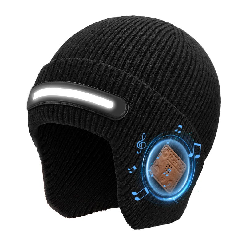 musIc Bluetooth Beanie with Light, Headlamp Hat with Headphones and Built-in Speaker Mic, Unique Christmas Birthday Gifts for Men Him Husband Teen Black - Image 1