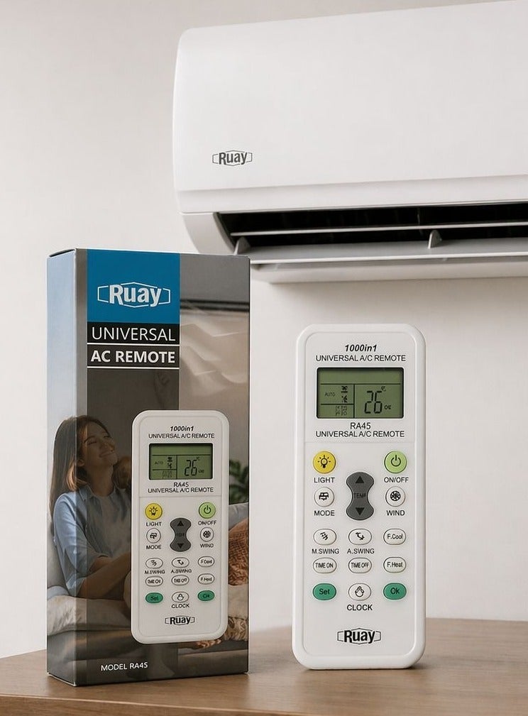 Ruay New 1000-in-1 Universal Wireless Remote Control for RUAY-RA45 Air Conditioners - Digital LCD Display, Universal Replacement for Air Conditioning Units, Multifunctional and Multi-Purpose - Image 1