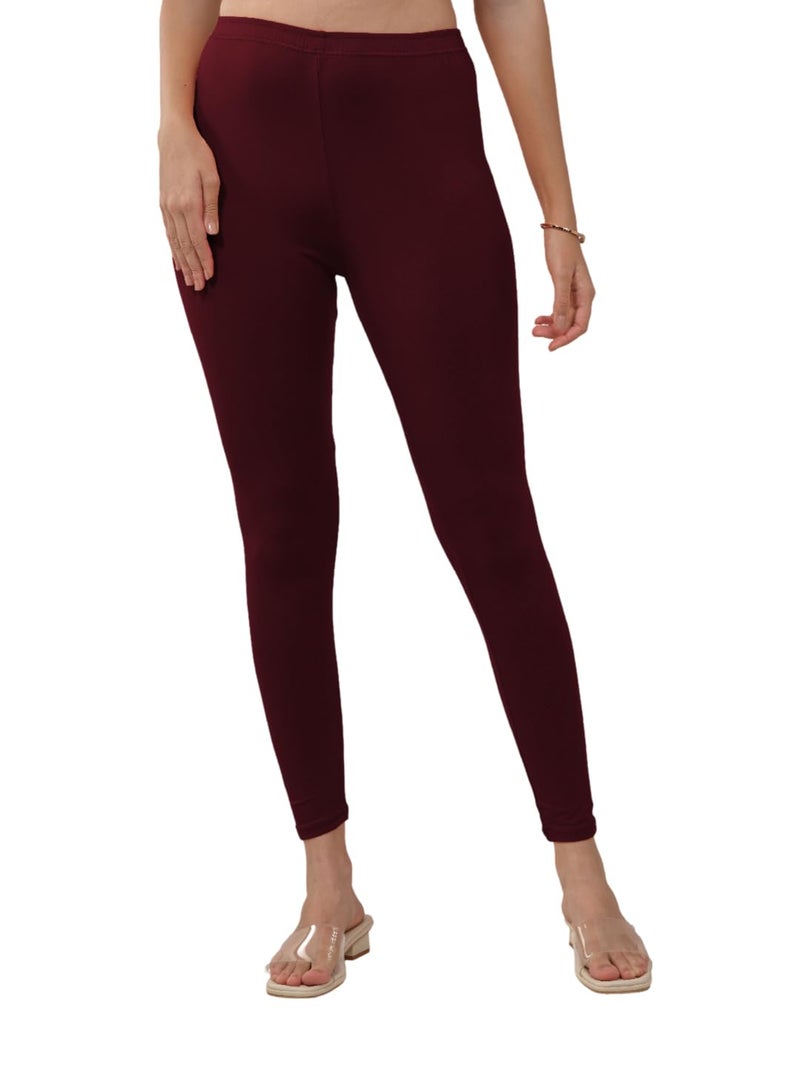 Lyra Women Solid Premium Cotton Ankle length Leggings | Mid-Waist | Fashionwear - Image 1