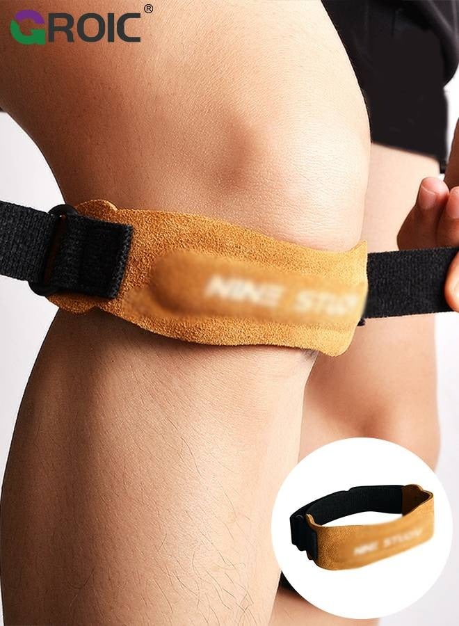 GROIC 2 Pack Cowhide Patella Knee Strap, Adjustable Knee Brace Patella Support Brace for Running, Soccer, Basketball, Hiking, Jumpers Knee, Tennis, Tendonitis, Volleyball & Squats Stabilizer Support Band - Image 1