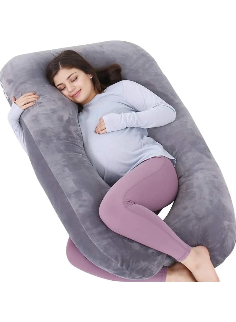 DURKU Luxurious Velvet Pregnancy Support Pillow - U Shape Maternity Comfort and Back Pain Relief - Image 1