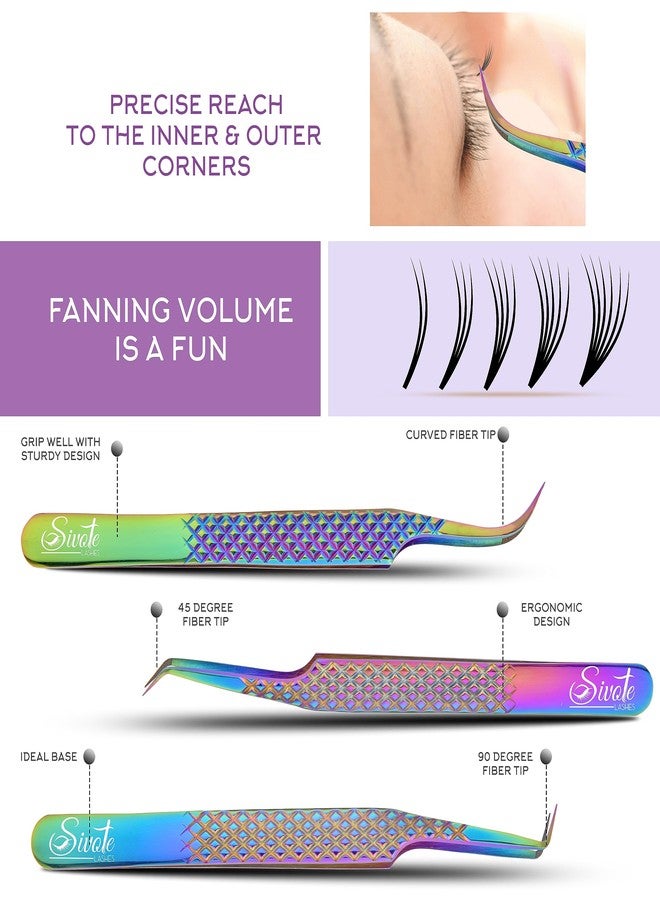 SIVOTE Eyelash Extension Tweezers Fiber Tips, Set of 6, Curved, Dolphin, 90 Degree 45 Degree, Volume Boot & Slight Curved Tweezer, Rainbow - Image 2