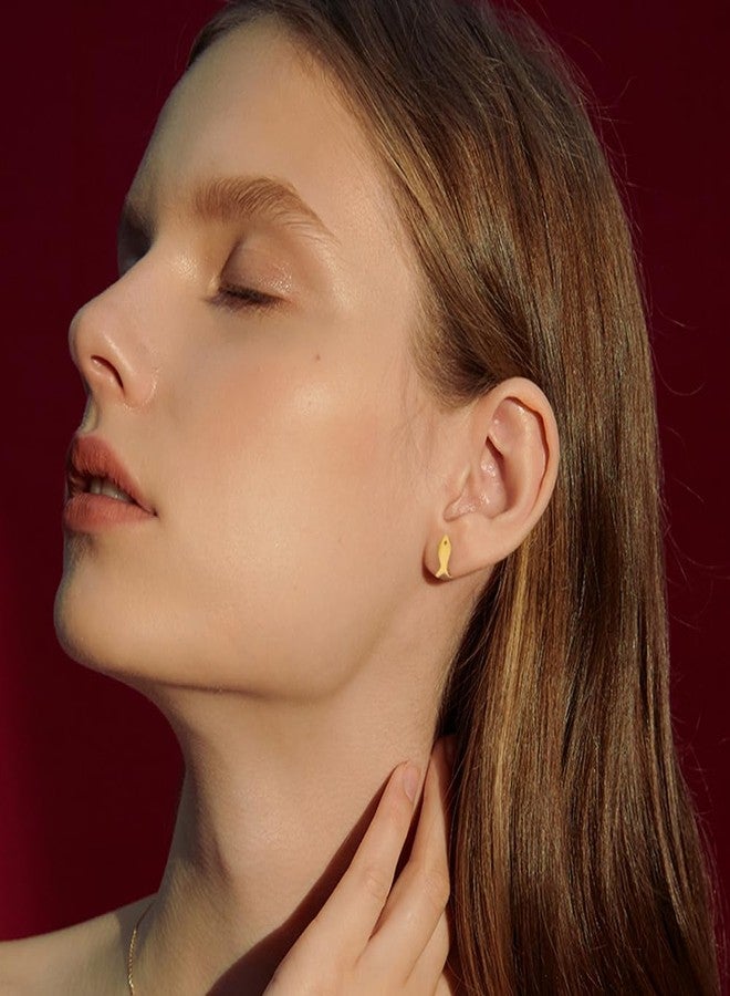 OIDIMS Cute Small Fish Stud Earrings for Women 14k Gold-Tone Plated Polished Dainty Tiny Fish Animal Studs Cartilage Post Pin Earring Minimalist Daily Wear Holiday Jewelry for Sensitive Ear Daughter (Gold-Tone) - Image 2