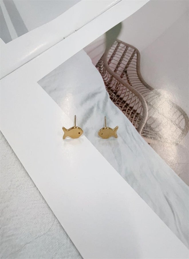 OIDIMS Cute Small Fish Stud Earrings for Women 14k Gold-Tone Plated Polished Dainty Tiny Fish Animal Studs Cartilage Post Pin Earring Minimalist Daily Wear Holiday Jewelry for Sensitive Ear Daughter (Gold-Tone) - Image 4