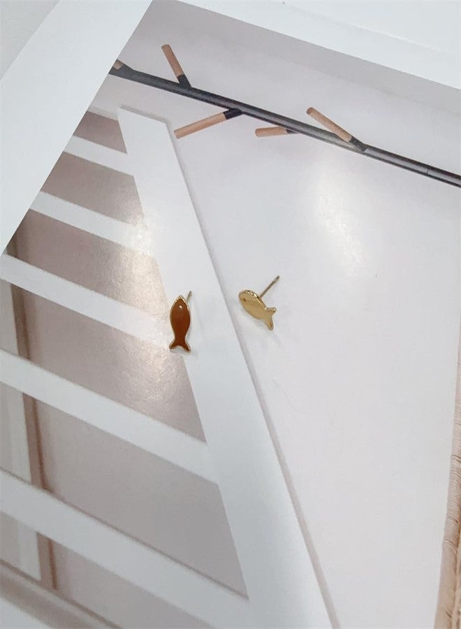 OIDIMS Cute Small Fish Stud Earrings for Women 14k Gold-Tone Plated Polished Dainty Tiny Fish Animal Studs Cartilage Post Pin Earring Minimalist Daily Wear Holiday Jewelry for Sensitive Ear Daughter (Gold-Tone) - Image 5