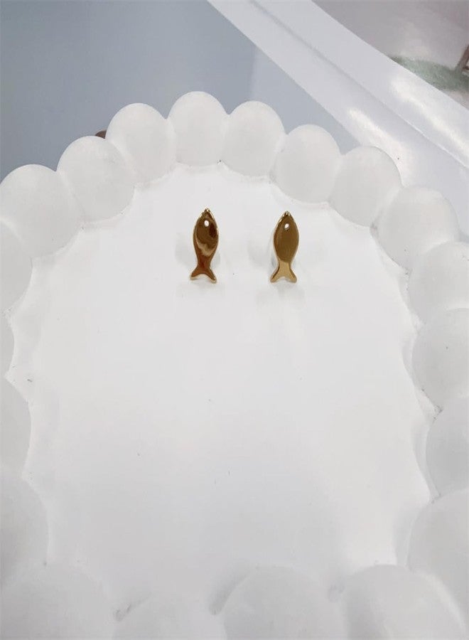 OIDIMS Cute Small Fish Stud Earrings for Women 14k Gold-Tone Plated Polished Dainty Tiny Fish Animal Studs Cartilage Post Pin Earring Minimalist Daily Wear Holiday Jewelry for Sensitive Ear Daughter (Gold-Tone) - Image 3