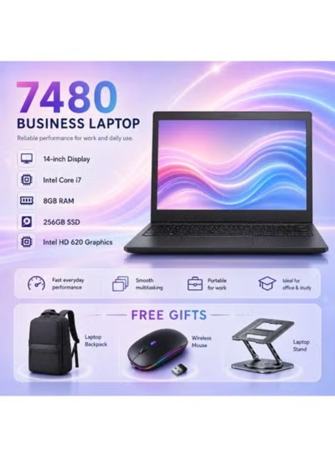 Business Laptop 14 Inch with i7 Processor, 8GB RAM, 256GB SSD, High Definition Graphics, Portable Performance for Work, Study and Daily Productivity - Image 1