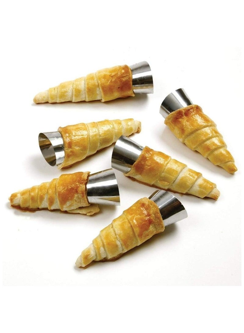 طقم أقماع تشكيل المعجنات والكانولي 6 قطع - قوالب ستانلس ستيل للحلويات والكريم هورن - قابلة لإعادة الاستخدام ومقاومة للصدأ - Image 1