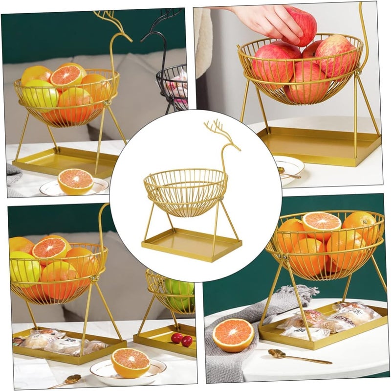 Golden Deer Fruit Stand – Metal Frame with Stainless Steel Bowl, Decorative Fruit Basket Organizer for Kitchen & Dining Table, Gold Finish, 30×20×27 cm - Image 5