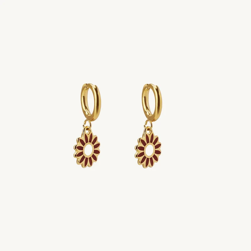 Palmonas 18k Gold Plated Red Floral Drop Earrings For Women - Waterproof & Anti-Tarnish
