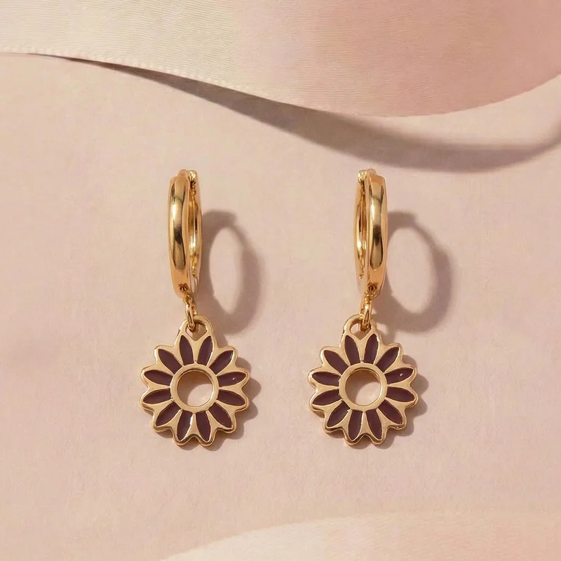 Palmonas 18k Gold Plated Red Floral Drop Earrings For Women - Waterproof & Anti-Tarnish