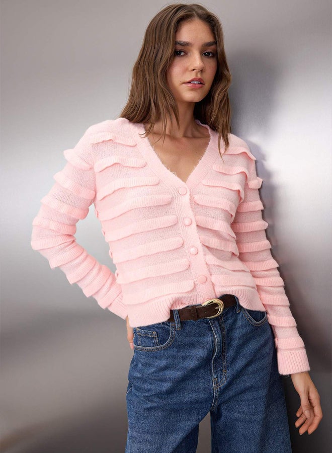 trendyol Powder Soft Textured VNeck Knitwear Cardigan - Image 1