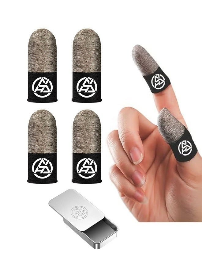 Sthxyfaith 4pcs Gaming Finger Gloves,Paired With A Metal Storage Box,100% Visible Silver Fibers,Just Right Pressure/Breathable/Sweatproof（Silver Black） - Image 1