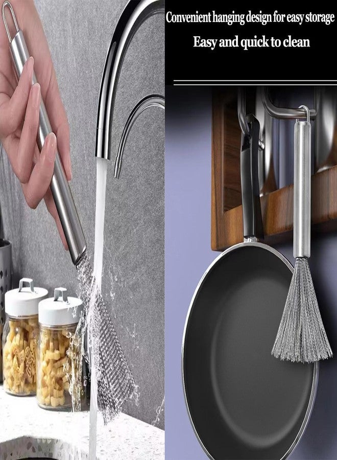 Shrux 2pcs Steel Scrubbers for Cleaning Dishes,Steel Wool Scrubber with Handle|Long Handle Kitchen Cleaning Flexible Steel Bristle Brush|Pot Scrubber,Dishes Scrub Brush|Cookware Steel Wire Brush - Image 5