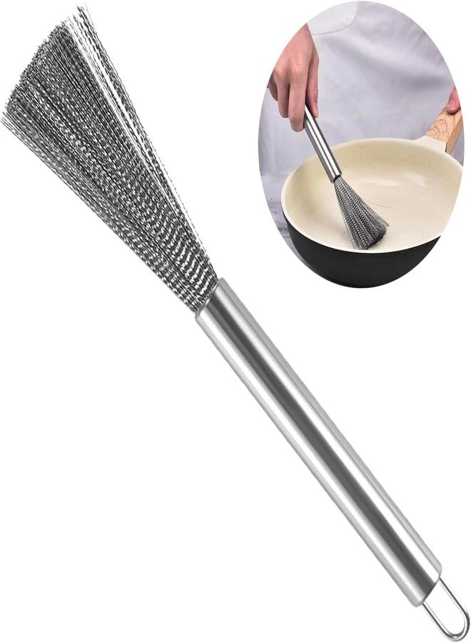 Shrux 2pcs Steel Scrubbers for Cleaning Dishes,Steel Wool Scrubber with Handle|Long Handle Kitchen Cleaning Flexible Steel Bristle Brush|Pot Scrubber,Dishes Scrub Brush|Cookware Steel Wire Brush - Image 1