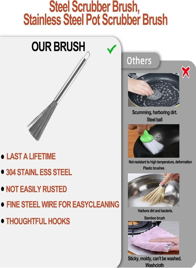 Shrux 2pcs Steel Scrubbers for Cleaning Dishes,Steel Wool Scrubber with Handle|Long Handle Kitchen Cleaning Flexible Steel Bristle Brush|Pot Scrubber,Dishes Scrub Brush|Cookware Steel Wire Brush - Image 3
