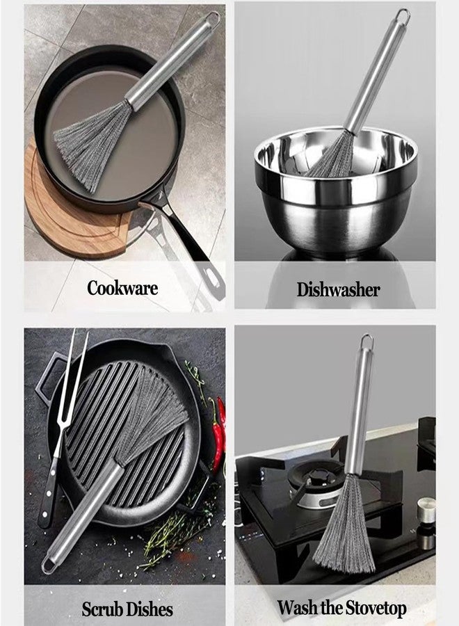 Shrux 2pcs Steel Scrubbers for Cleaning Dishes,Steel Wool Scrubber with Handle|Long Handle Kitchen Cleaning Flexible Steel Bristle Brush|Pot Scrubber,Dishes Scrub Brush|Cookware Steel Wire Brush - Image 4