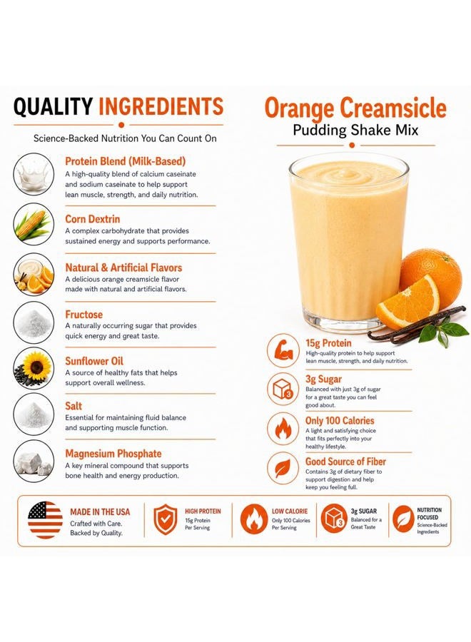 PROTIFIT - High Protein Pudding/Shake Mix, 15g Protein, Low Calorie, Low Fat, Low Carb, Aspartame Free, Idea Protein Compatible, Meal Replacement, 7 Servings Per Box (Orange Creamsicle) - Image 3