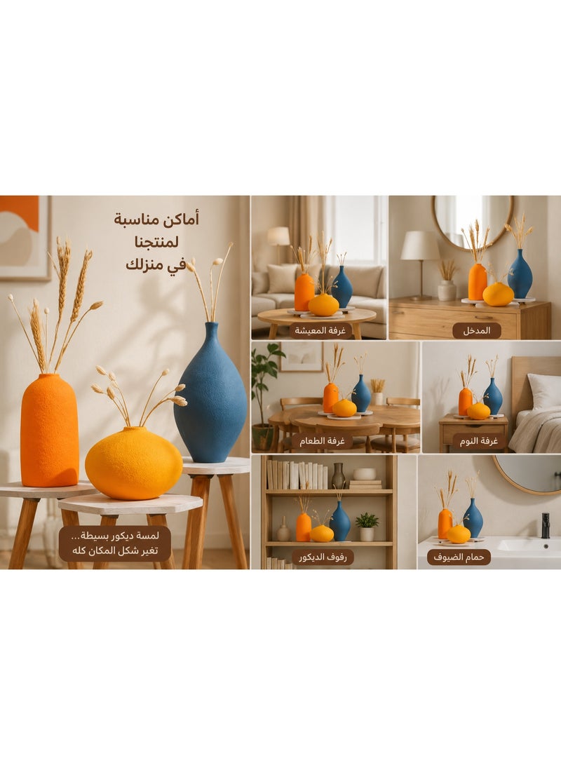 كالدا طقم "كالدا صن" – مجموعة من 3 قطع فازات فخارية يدوية زاهية – طقم ديكور من الطمي الطبيعي 100% للمنازل العصرية والبويمية – سيراميك مصري فني لديكور غرفة المعيشة والمكتب - Image 3