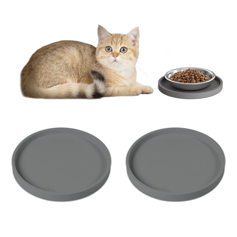 Arespark Pet Silicone Food Mat, Set of 2 Nonslip Waterproof Feeding Bowl Mat with Raised Edges for Food and Water Prevent Spills, Round Eating Tray for Dog Cat Puppy Kitten, 6'' x 6'' - Image 1