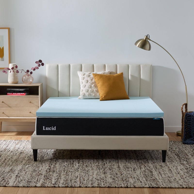 Lucid 2 Inch Memory Foam Mattress Topper, Queen Size â€“ Cooling Gel Bed Topper â€“ Pressure-Relieving Plush Feel â€“ Ventilated Breathable Design â€“ CertiPur Certified - Dorm Essentials - Image 1