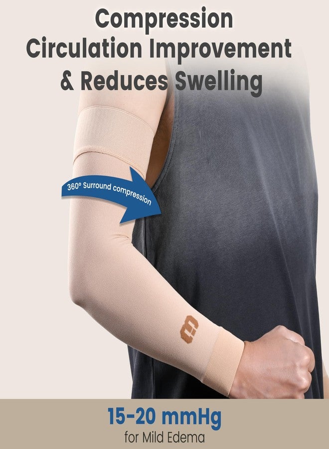 MGANG Lymphedema Medical Compression Arm Sleeve 15-20 mmHg, Full Arm Support with Silicone Band, Relieve Swelling Edema Post Surgery Recovery for Women Men, Daily Wear & Work, Beige XL - Image 3