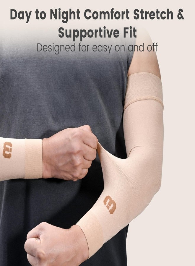 MGANG Lymphedema Medical Compression Arm Sleeve 15-20 mmHg, Full Arm Support with Silicone Band, Relieve Swelling Edema Post Surgery Recovery for Women Men, Daily Wear & Work, Beige XL - Image 5