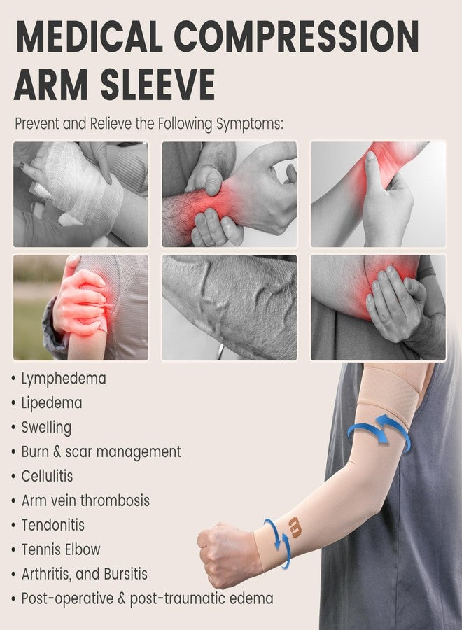 MGANG Lymphedema Medical Compression Arm Sleeve 15-20 mmHg, Full Arm Support with Silicone Band, Relieve Swelling Edema Post Surgery Recovery for Women Men, Daily Wear & Work, Beige XL - Image 2