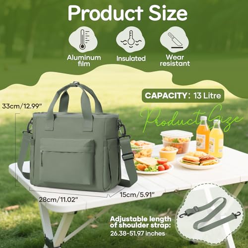 UPPACK Insulated Lunch Bag Women Large Lunch Tote Bag Box Bags Boxes with Shoulder Strap Adult for Women Men Work Grey Green with Water Bottle Holder - Image 3