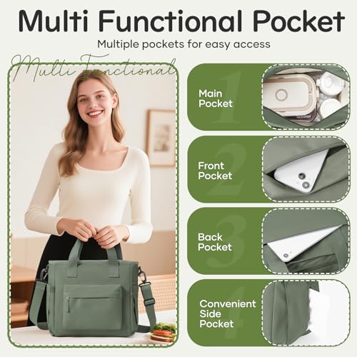 UPPACK Insulated Lunch Bag Women Large Lunch Tote Bag Box Bags Boxes with Shoulder Strap Adult for Women Men Work Grey Green with Water Bottle Holder - Image 5